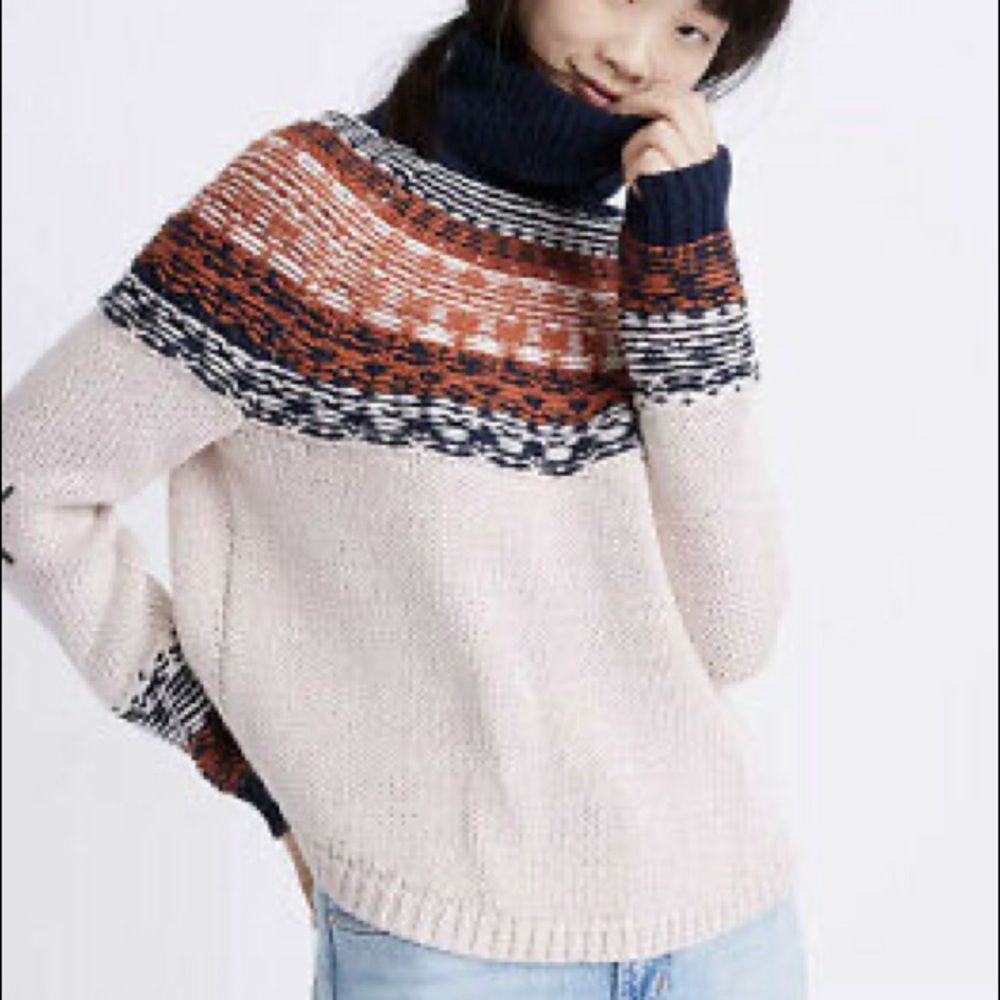 Madewell Brookdale Fair Isle turtleneck cozy cool colorful